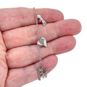 Estate Sterling Silver 925 Family Heart Charm Bracelet 7.25"
